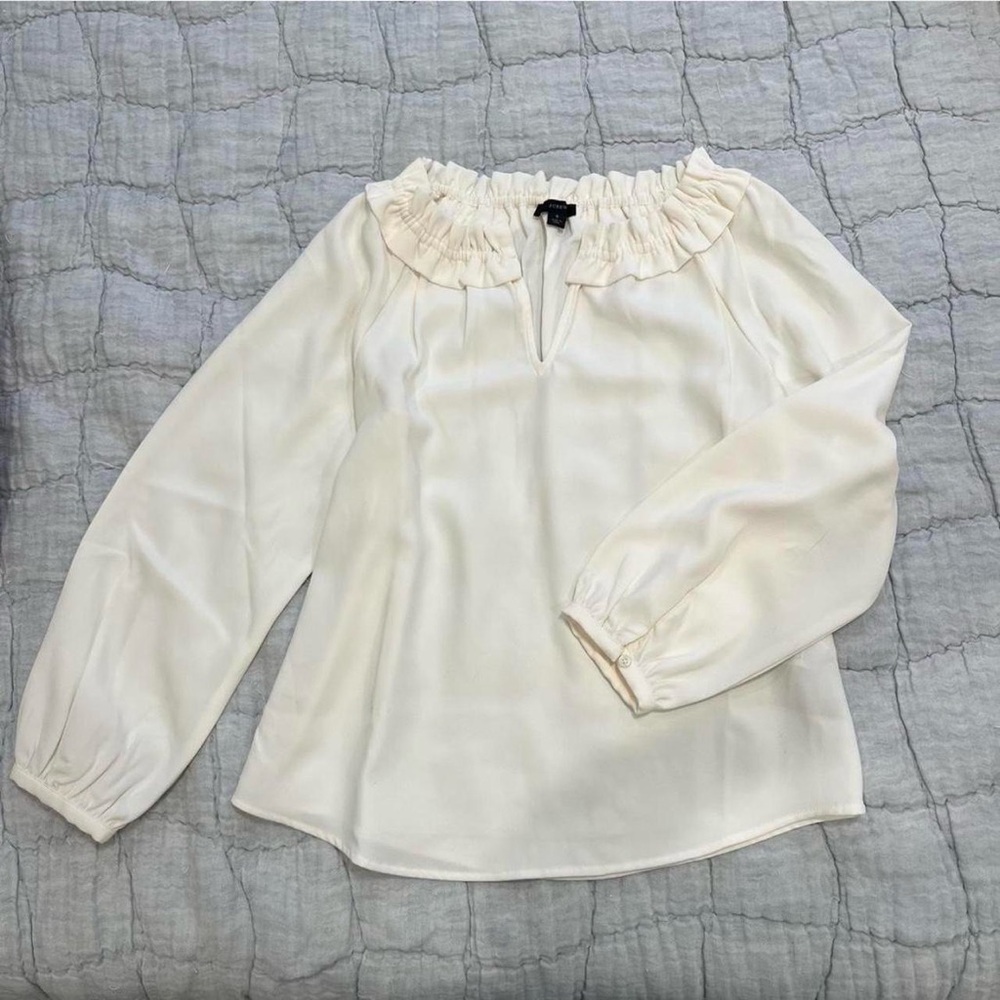 J. Crew Cream Ruffled Blouse